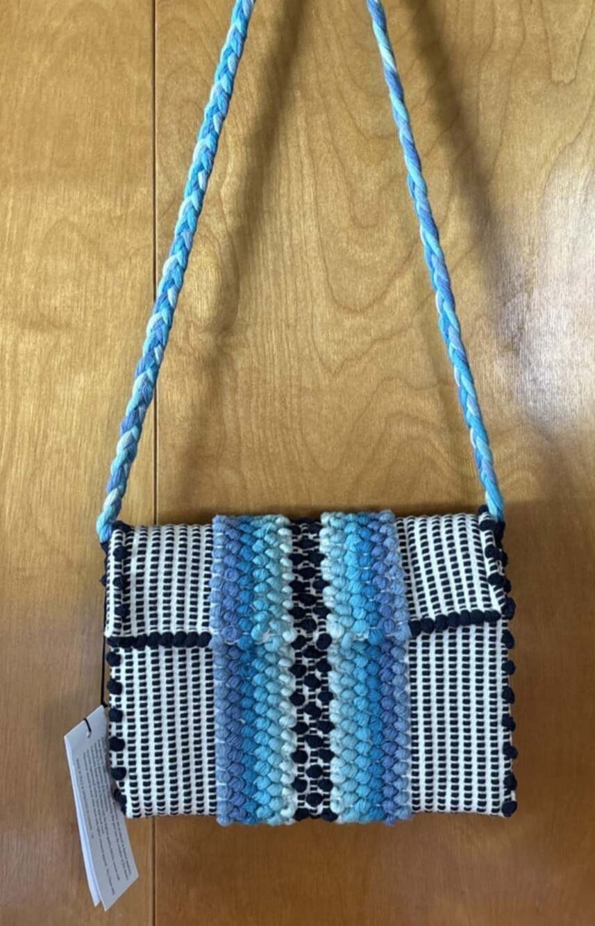 Antonello Tedde Cotton Bobble Knit Suni Chelu Blue White Striped Crossbody NEW